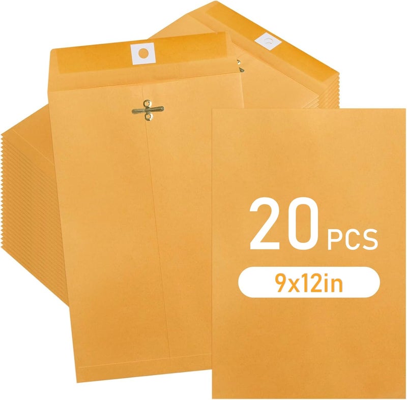 Bazyrock 20 Pcs 9 x 12 Inch Manilla Envelopes,Kraft Envelopes with Clasp Closure and Gummed Seal for Office Document School Business Home - Image 1